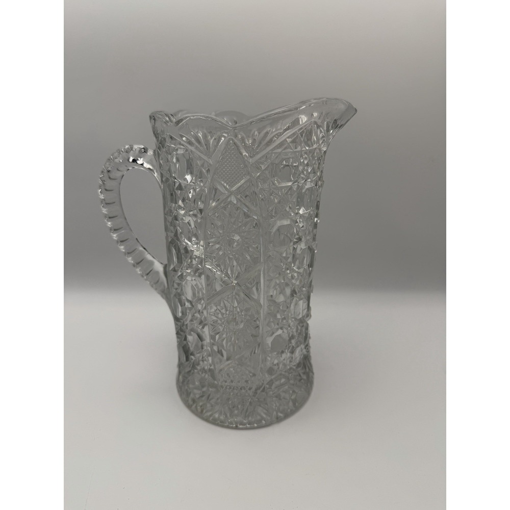VTG Rare EAPG McKee‎ Glass FENTEC Crystal Glass WATER PITCHER 9 Inch Floral Vase
